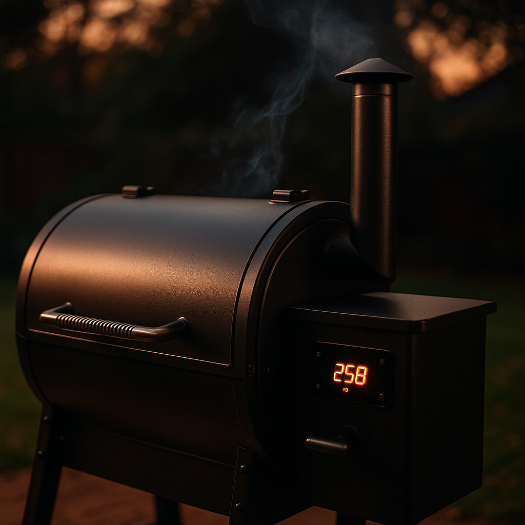 Premium pellet smoker at dusk